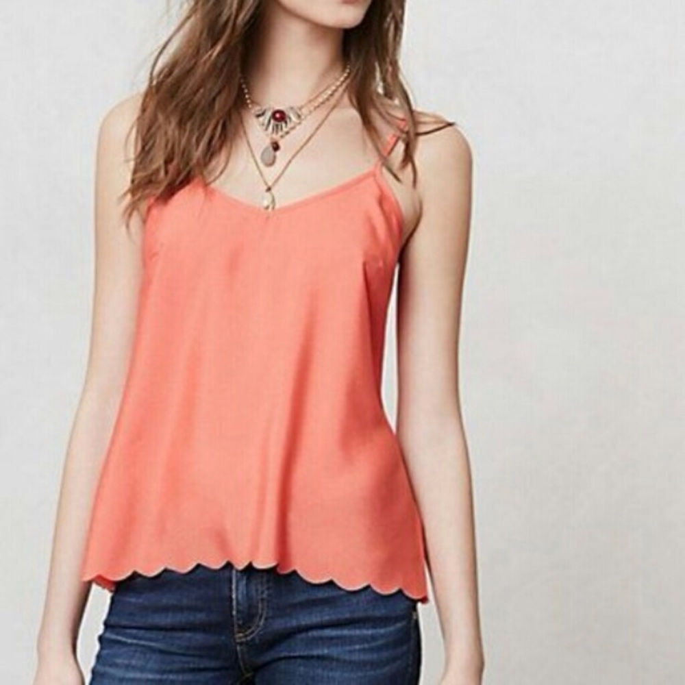 NEW Anthropologie scalloped lila cami coral neon